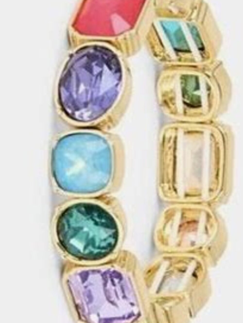 Talbots Crystal Stretch Bracelet Multicolor Jewel Gold Tone Chunky Preppy Party